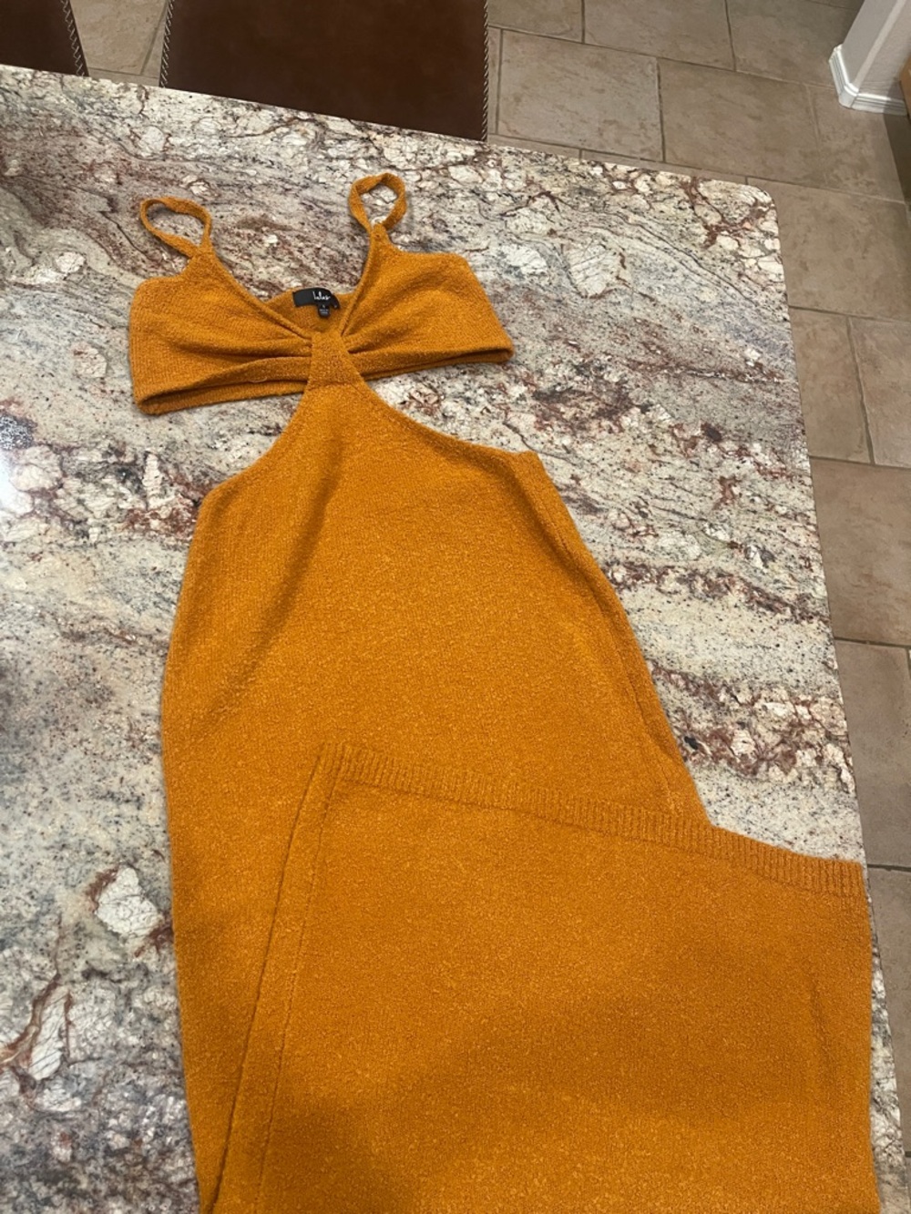 Lulus Women's Mustard Cutout Knit 🧶 Dress S:L